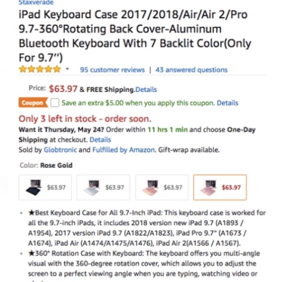 iPad Keyboard Case Wireless Bluetooth 9.7” Backlit Keyboard - Picture 4 of 11